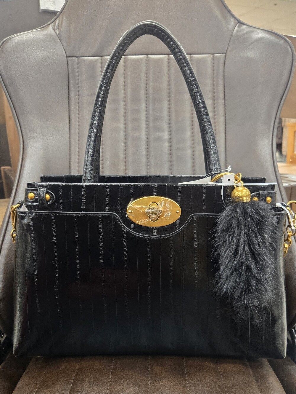 Steve Madden Black Faux-Leather Satchel Handbag